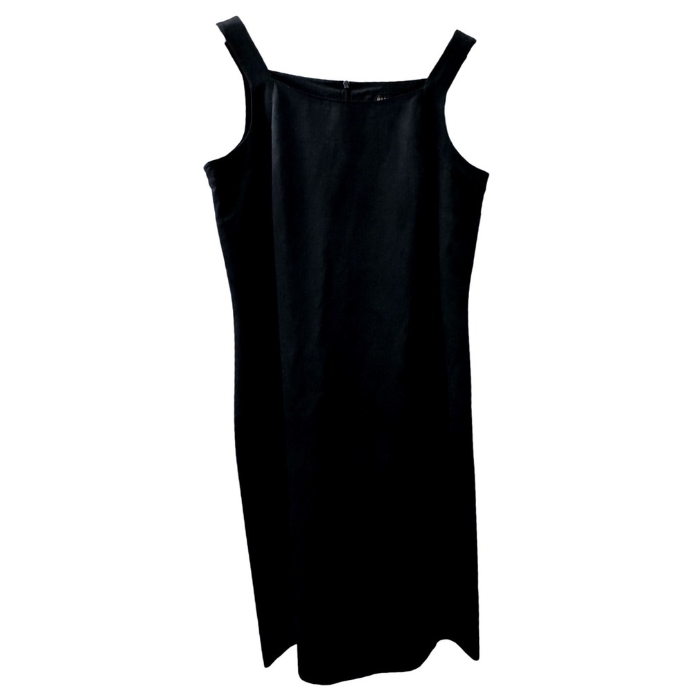 Moda Seta‎ Silk Linen Blend Black Sleeveless Square Neck Shift Dress Size 6